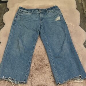 Express Blue Distressed Wide Leg Jeans